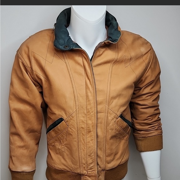 WINLIT GENUINE LEATHER JACKET SMALL CAMEL COLOR - Picture 3 of 4